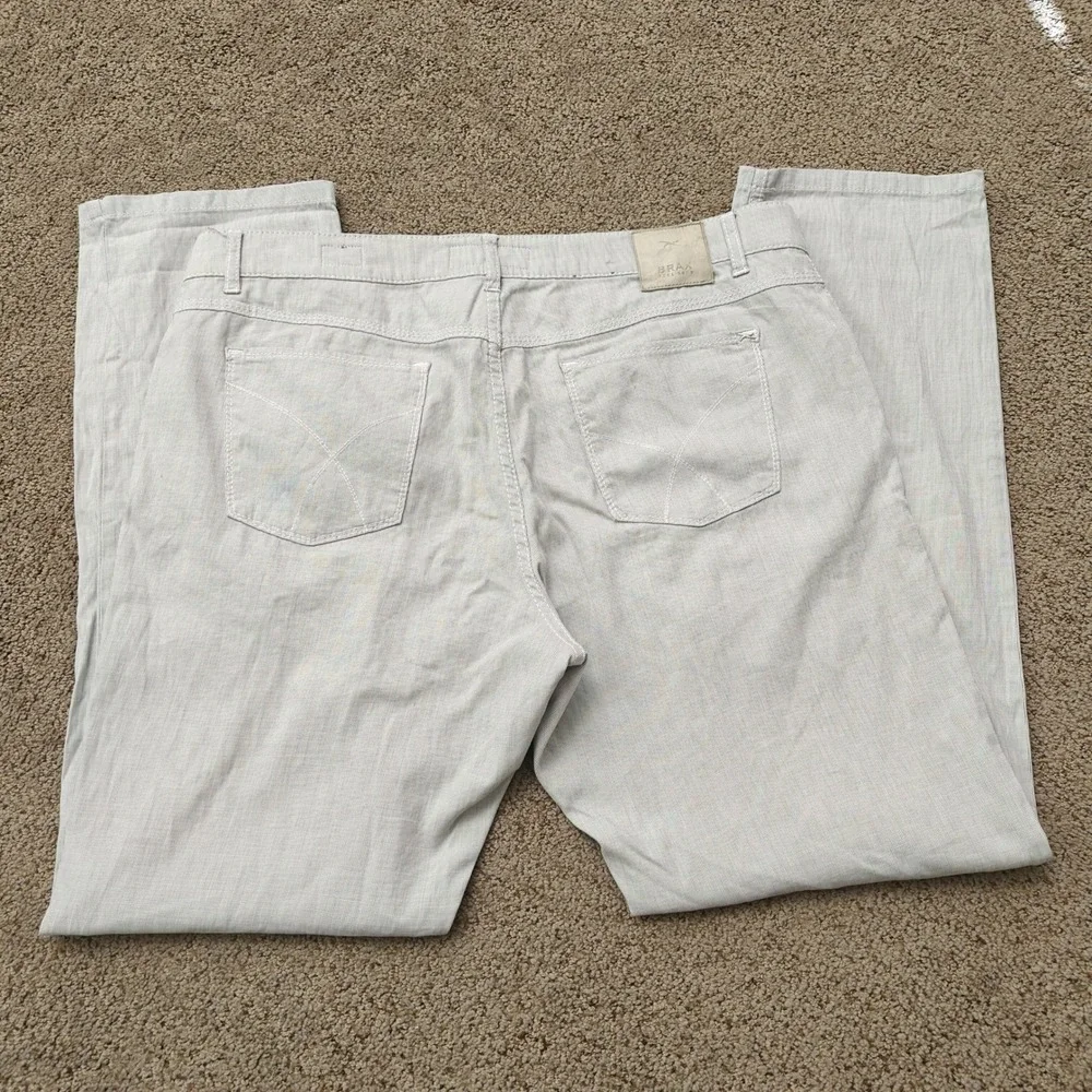 Brax Cooper Regular Fit Pants‎ Mens 38/32 Light Grey Cotton Stretch Micro Check